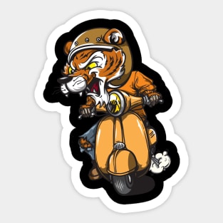 tiger rides a vespa Sticker